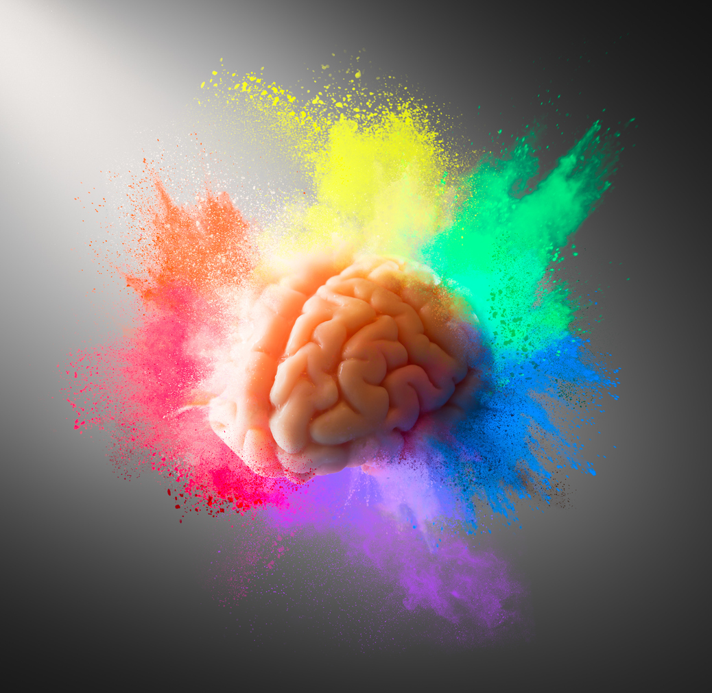 Creativity concept with a brain exploding in colors